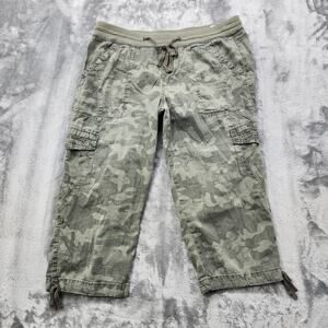 Supplies Pants Womens 10 Green Camo Crop‎ Capri Pull On Drawstring Roll Tab Hem